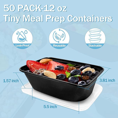 12 oz Small Meal Prep Containers with Lids, 50 Pack Food Storage Containers
