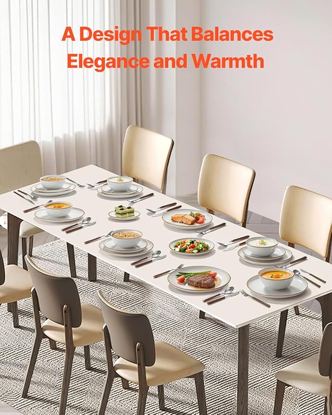VEVOR Dinnerware Set, Service for 8 (32 PCS), Round Plates and Bowls Sets, Scratch Resistant Ceramic Dinner Ware, Dishwasher and Microwave Suitable Kitchen Dish, for Dessert Salad Soup Pasta, White