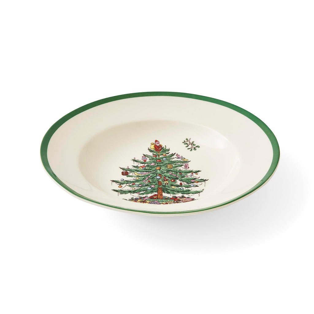 Spode Christmas Tree 9" Soup Plate (Set of 4) – Stoneware Bowls with Festive Tree Design & Green Rim, Ideal for Serving Soup, Pasta, Salad – Microwave & Dishwasher Safe Holiday Dinnerware