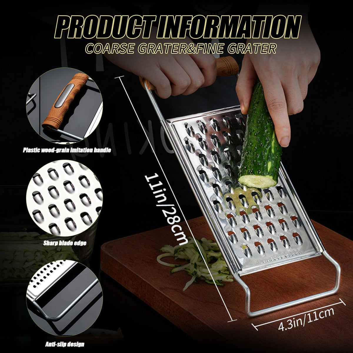 2 Pack Stainless Steel Handheld Grater Set,Coarse & Fine Kitchen Zester