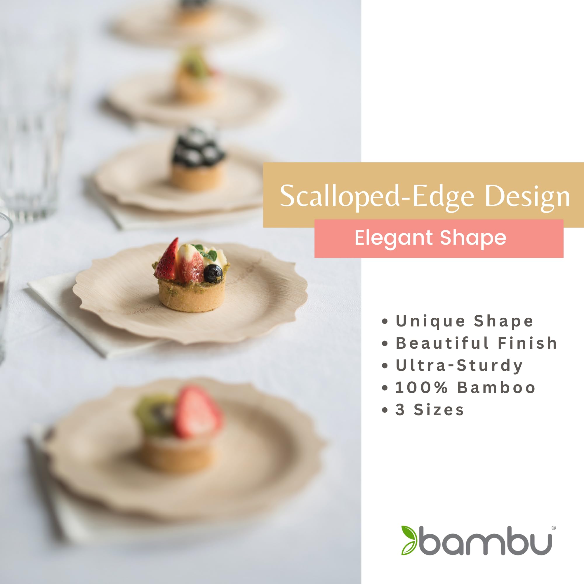 Bambu Pack of 25-11 Inch Disposable Bamboo Plates Fancy, Biodegradable Eco Friendly Products, Bamboo Disposable Plates for Party, Weddings, and Events, Great For Any Occasion, Compostable Plates