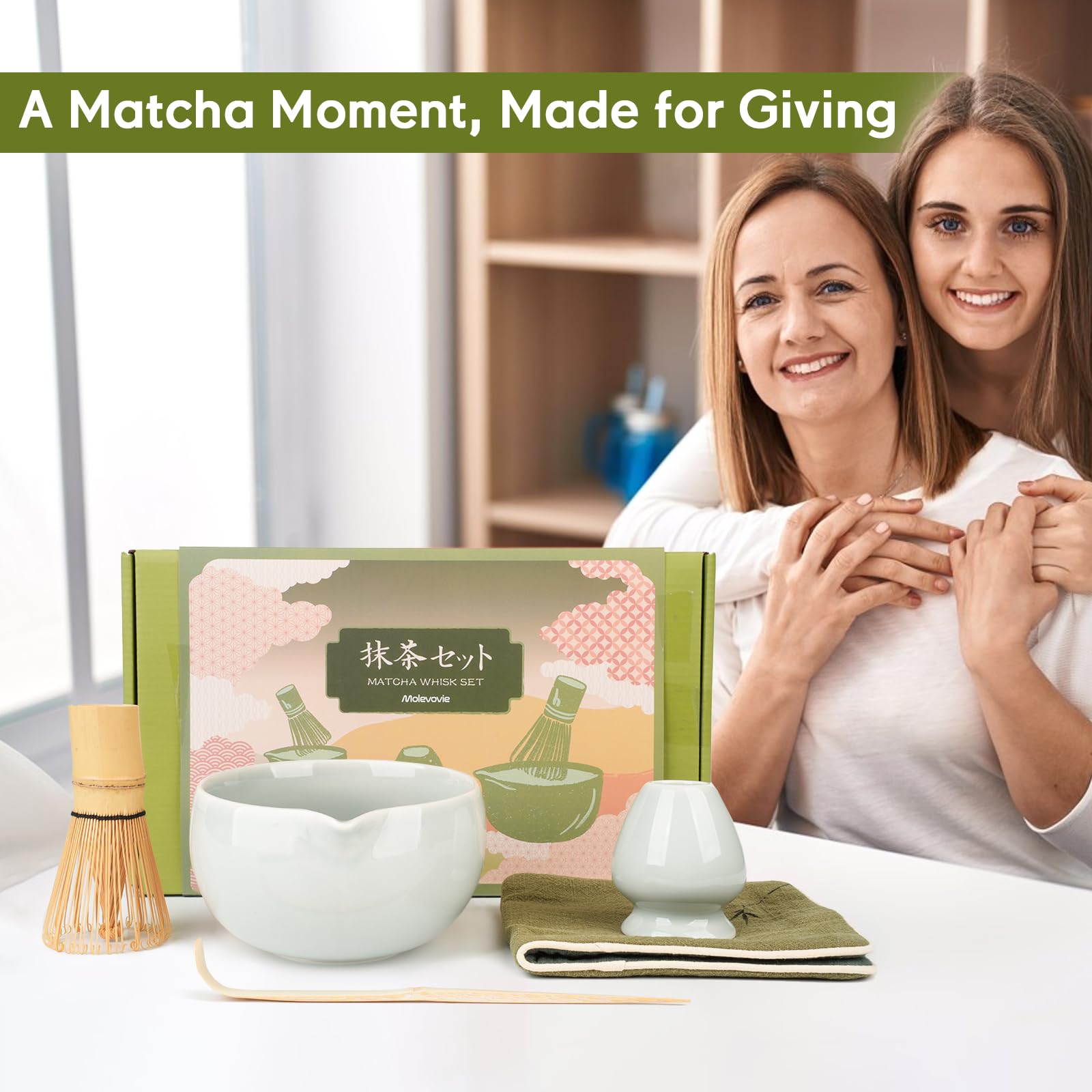 Matcha Whisk Set – Ceramic Matcha Set with Matcha Bowl, Matcha Whisk & Holder, Bamboo Scoop, Tea Towel – 5-Piece Japanese Matcha Kit for Matcha Lovers, Beginners & Gifting (Gray, 17oz)