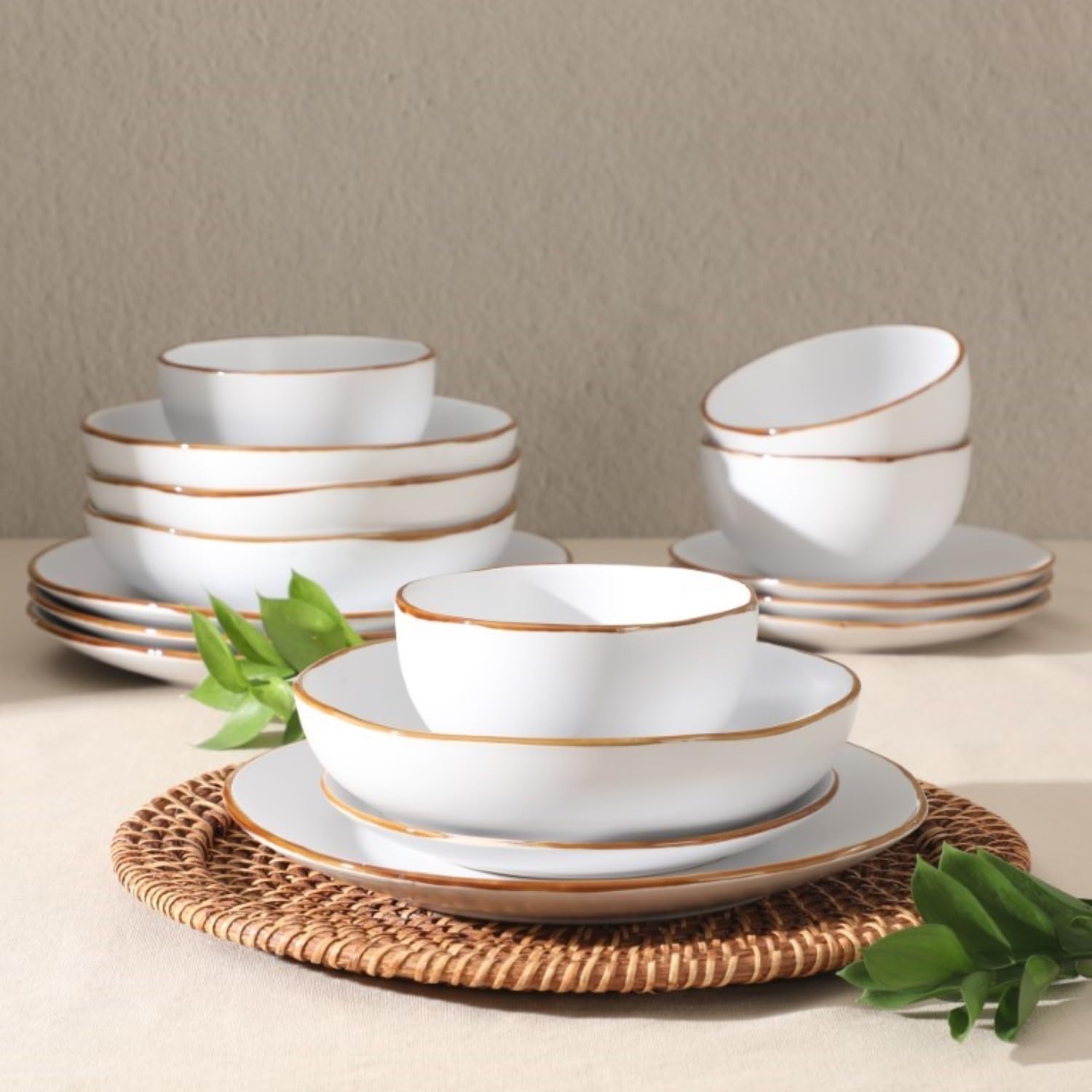 Gibson Home Hazeltine 16-Piece White Stoneware Dinnerware Set – Plates and Bowls, Durable Ceramic Kitchen Dinner Set