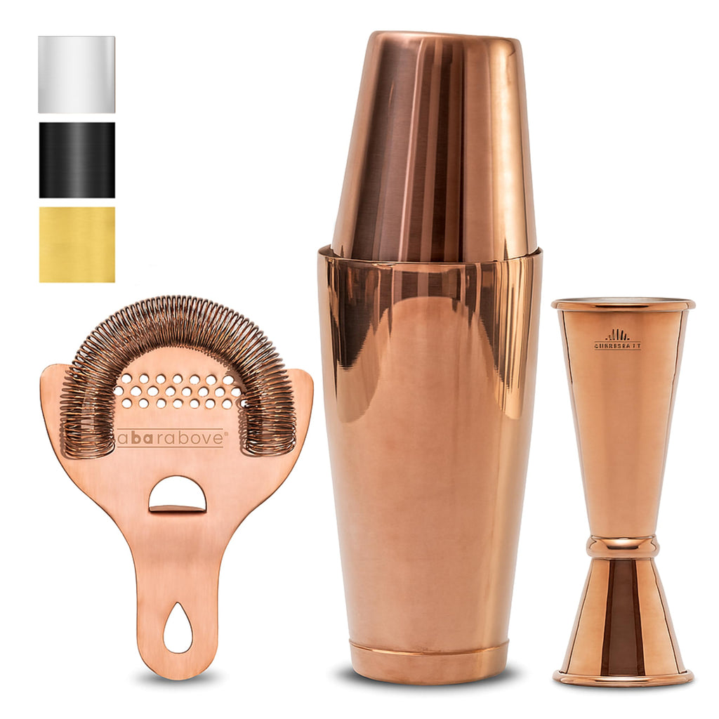 A Bar Above 4 Piece Cocktail Shaker Set, Bartender Kit, Antique Copper