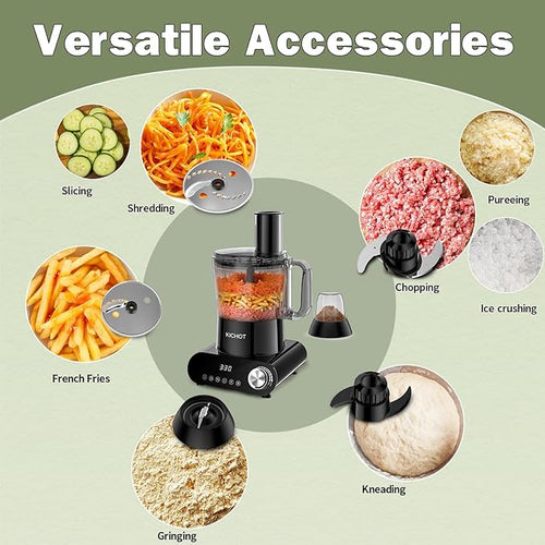 12 Cup Food Processor & Vegetable Chopper,French-Fry-Cutter, Stepless Speed,Digital Timer,Large Feed Chute,Ice Creshing(Black)