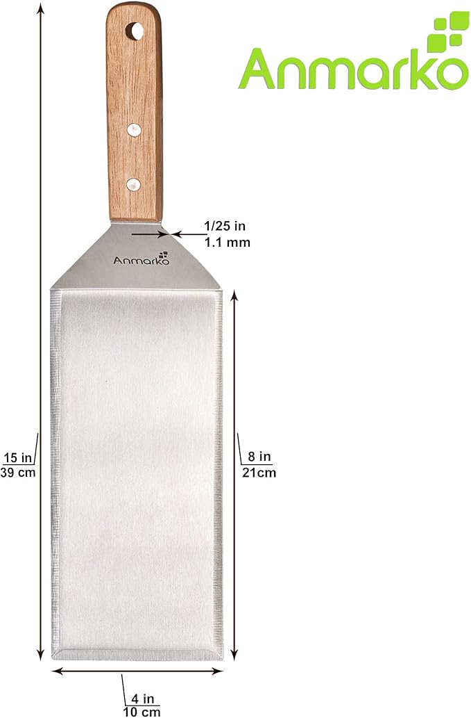 Stainless Steel Metal Griddle 4 x 8 inch Spatula - Spatula Hamburger Turner Scraper - Pancake Flipper - Great for BBQ Grill and Flat Top Griddle - Commercial Grade