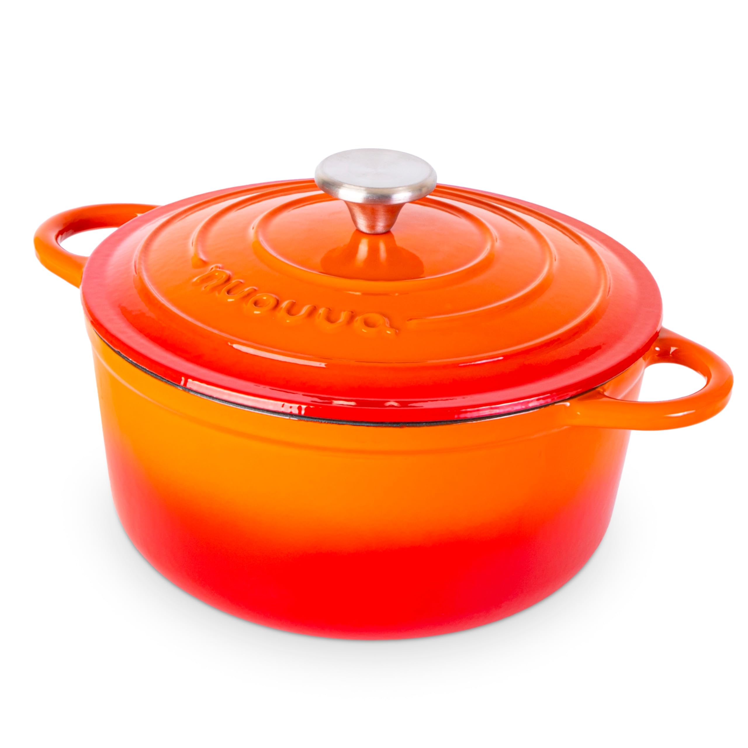 Cast Iron Pot with Lid-Non-Stick Ovenproof Enamelled Casserole Pot, Oven Safe up to 500° F-Sturdy Dutch Oven Cookware - Orange, 5-Quart, 24cm by- Nuovva