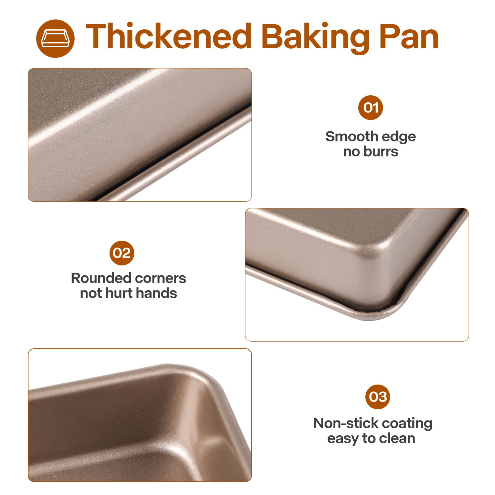 Barlket Rectangle Cake Pan, 9x11 Baking Pan Nonstick, Golden, Easy Release