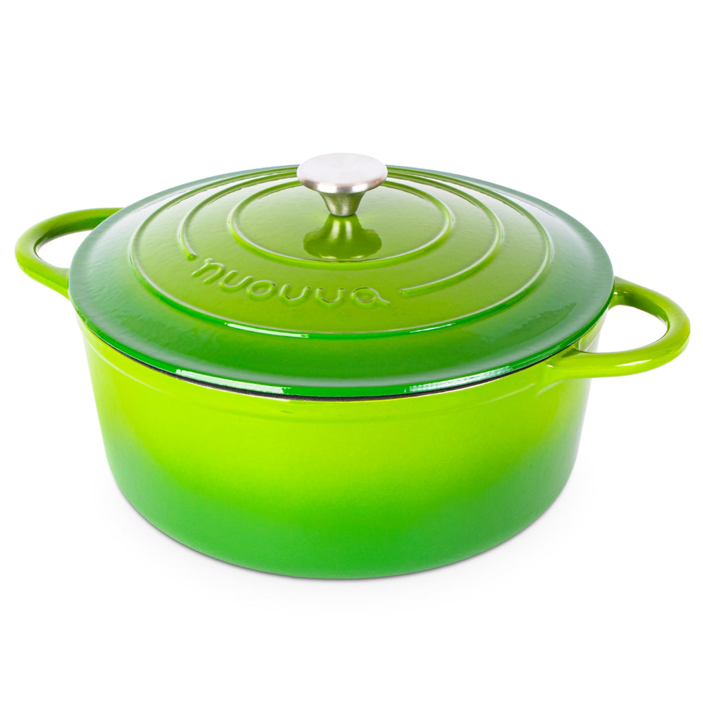 Cast Iron Dutch Oven with Lid-Non-Stick Ovenproof Enamelled Casserole Pot - Sturdy Dutch Oven Cookware - Green, 7.3- Quart, 30cm- by Nuovva