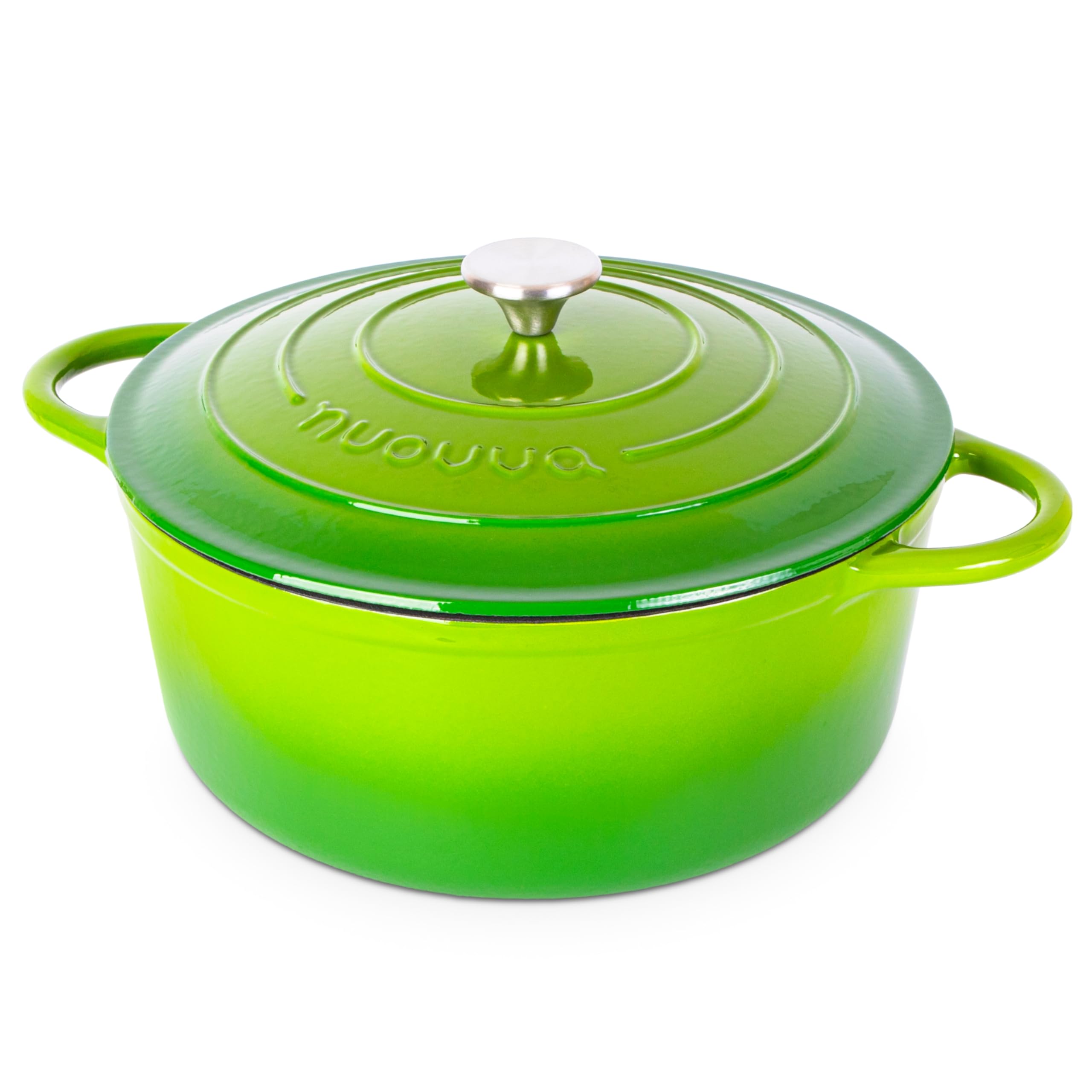 Cast Iron Dutch Oven with Lid-Non-Stick Ovenproof Enamelled Casserole Pot - Sturdy Dutch Oven Cookware - Green, 7.3- Quart, 30cm- by Nuovva