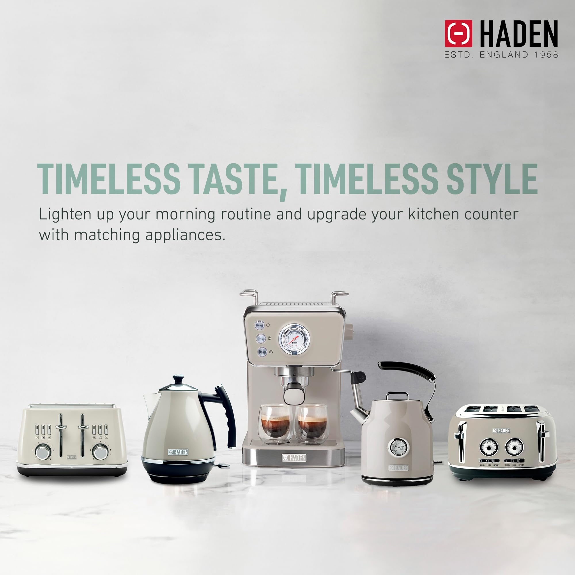HADEN Barista Brew Espresso Coffee Machine, Stainless Steel Espresso Maker with Milk Frother and Steamer Function and 1.5L Water Tank, Putty & Copper
