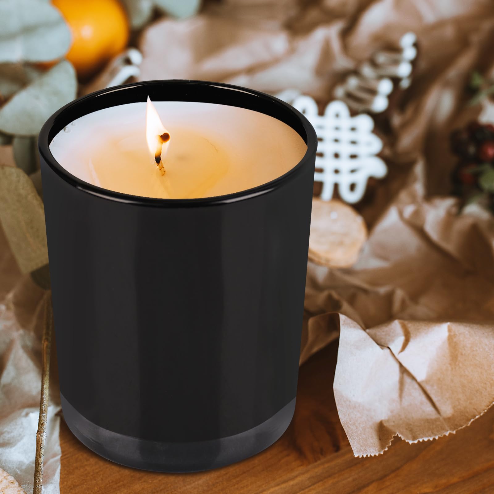 SHOWIN Thick Candle Jars for Making Candles 12 Pcs, 14 OZ Empty Jars with Wood Lids for Candle Making, Sample Container, Inner Black