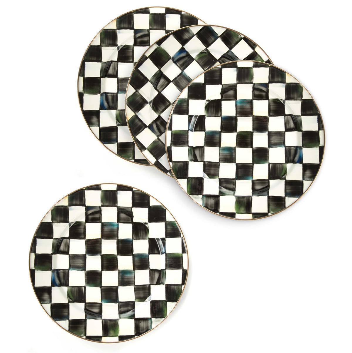 MACKENZIE-CHILDS Enamel Charger Plate, Brown-and-White Mocha Check