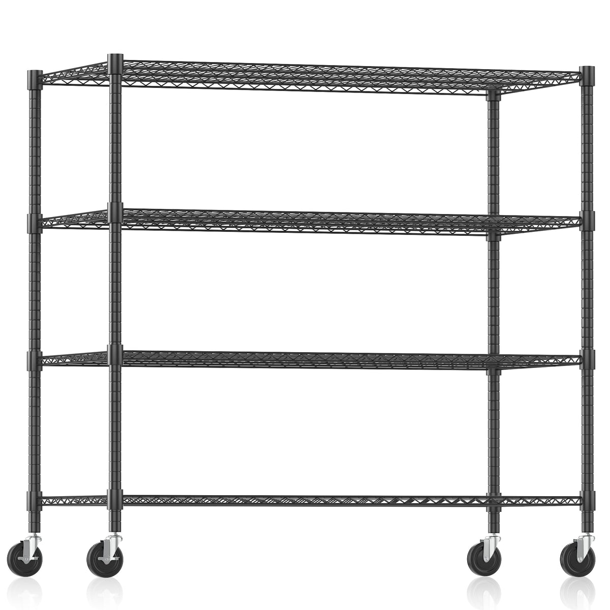 Himimi 72" H Storage Shelves 4 Tier Metal Shelving Adjustable Wire Shelf with Wheels, Heavy Duty Shelving for Garage Kitchen Pantry Bathroom Laundry 18" D*48" W*72" H, Black