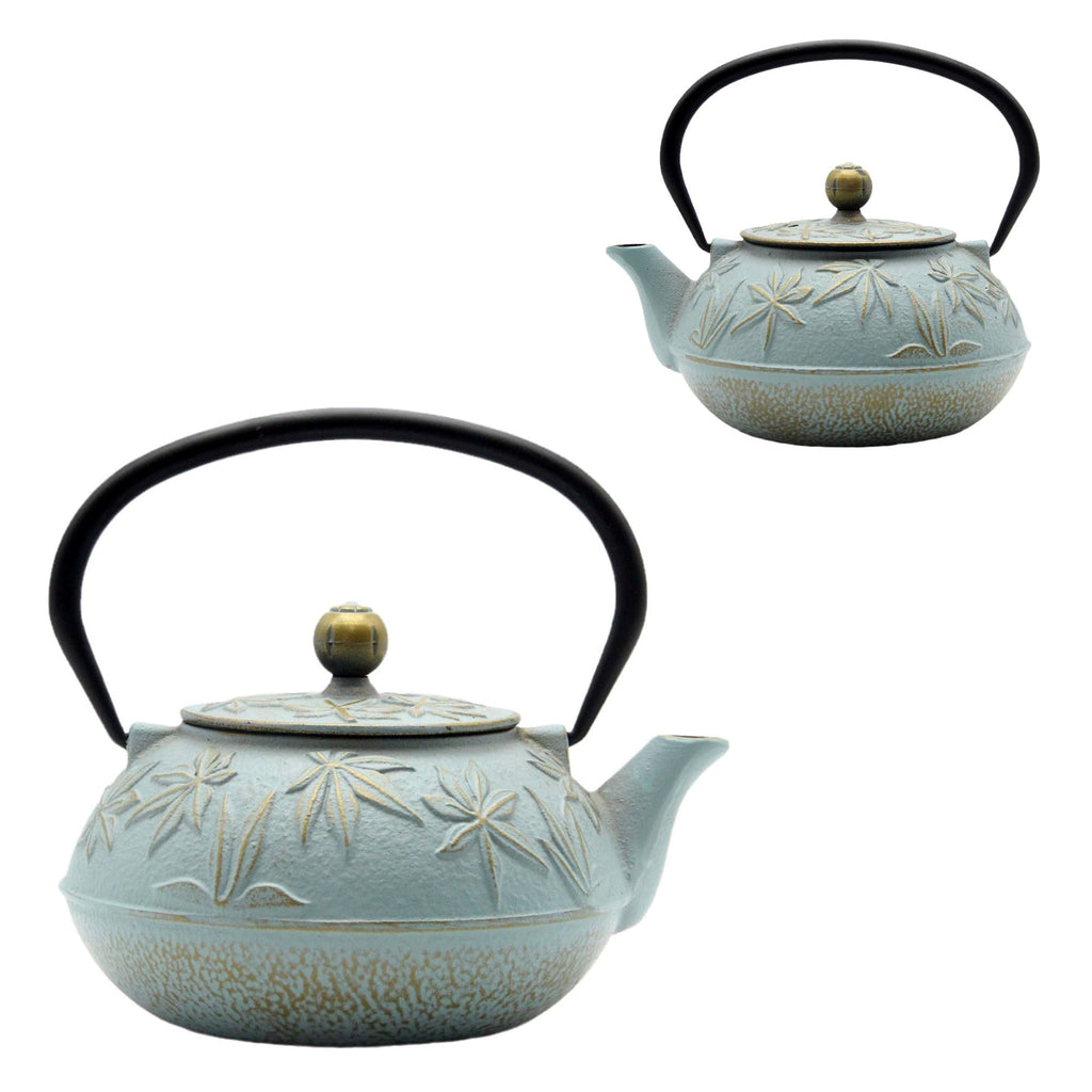 SECHUDO Cast Iron Teapot Tea Kettle with Stainless Steel Infuser for Stovetop Safe Coated with Enameled Interior Japanese Tetsubin with Maple Leaves Pattern(30.4oz/900ml) (Color-5)
