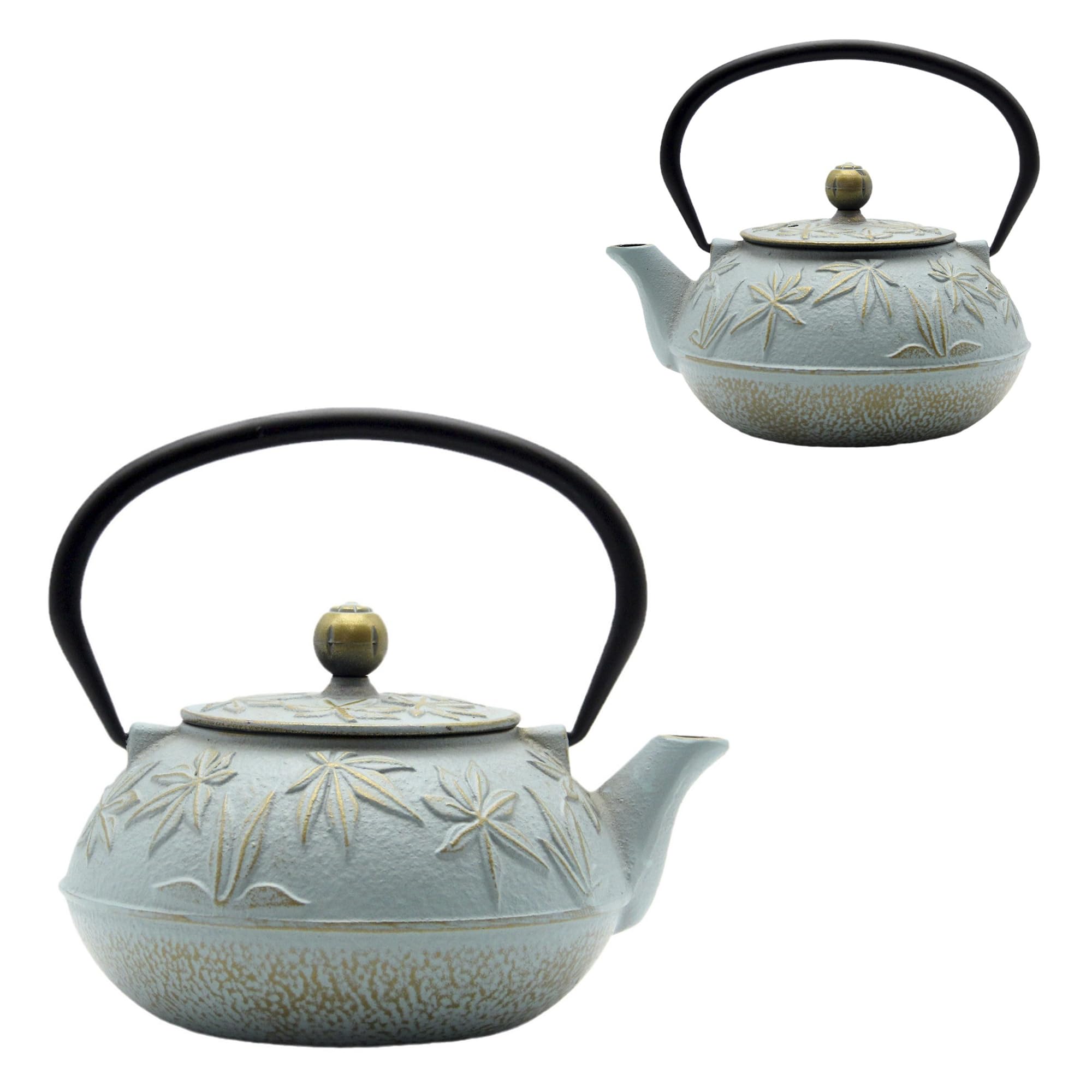SECHUDO Cast Iron Teapot Tea Kettle with Stainless Steel Infuser for Stovetop Safe Coated with Enameled Interior Japanese Tetsubin with Maple Leaves Pattern(30.4oz/900ml) (Color-5)