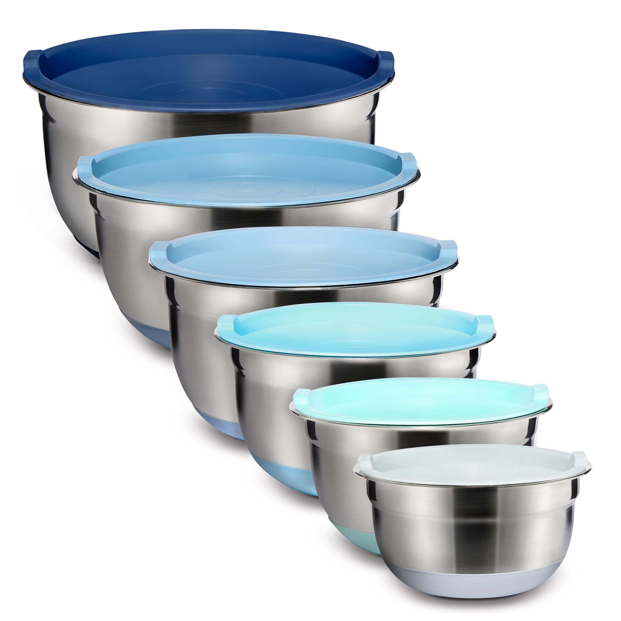 COOK WITH COLOR Stainless Steel Mixing Bowls Set with Lids - Nesting Bowls with Non-Slip Bottom, Blue, 12 Pieces