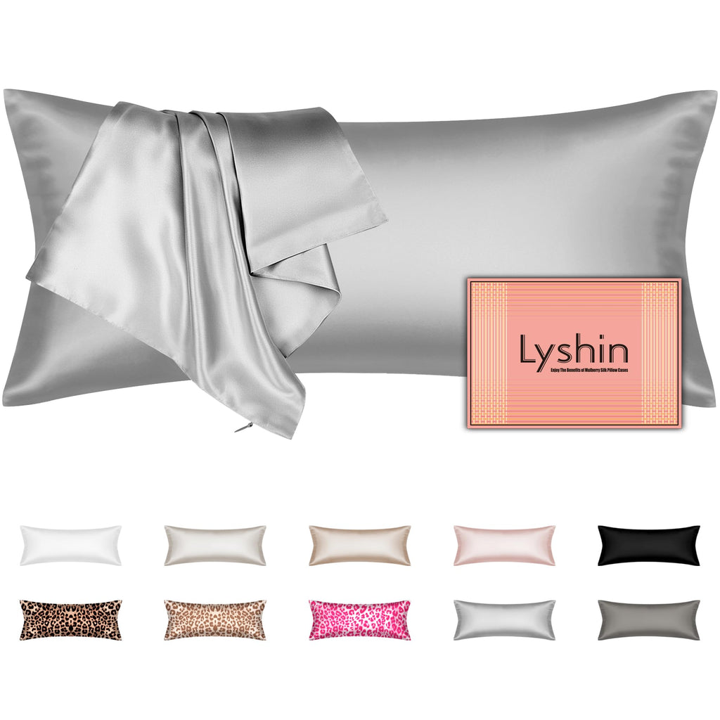 LYSHIN Silk Body Pillow Case with Zipper, Body Pillow Pillowcase, Silver