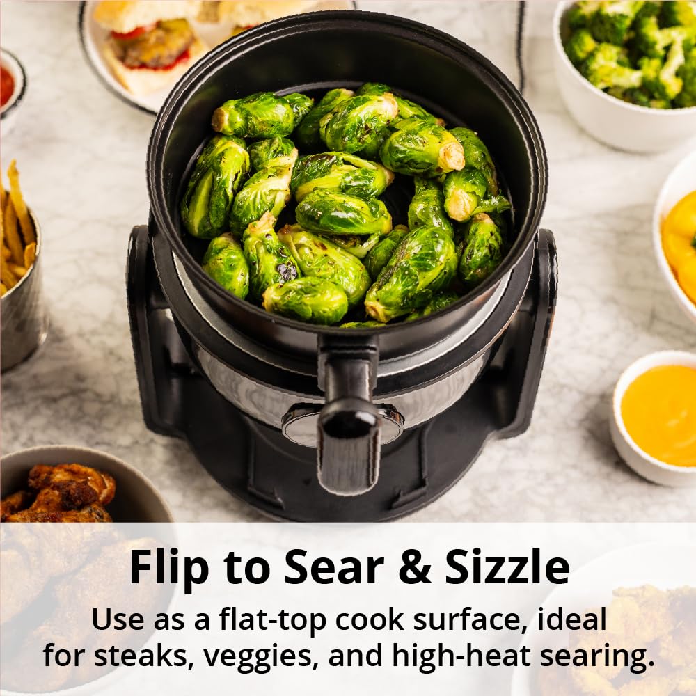 Aria Air Fryer, Non-Stick Ceramic Build, Dishwasher Safe Ceramic Non Toxic Large Sized Airfryer Basket, Touchscreen Display & Auto Shutoff, BPA & Teflon Free with Cookbook (4 Qt Flip Flop (2+2))