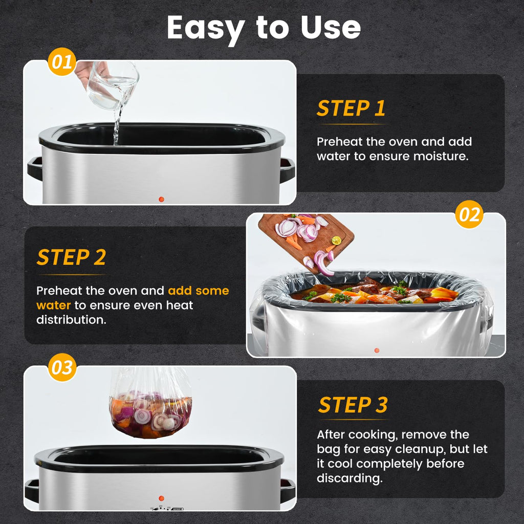 Hotensil Electric Roaster Liners & Slow Cooker Liners, 10 Count 34 x 18 Inch Universal Fit for 16-22 Quart Roasters, Mess-Free Cooking, Disposable Oven Liners for Easy Cleanup, Cooking Bag