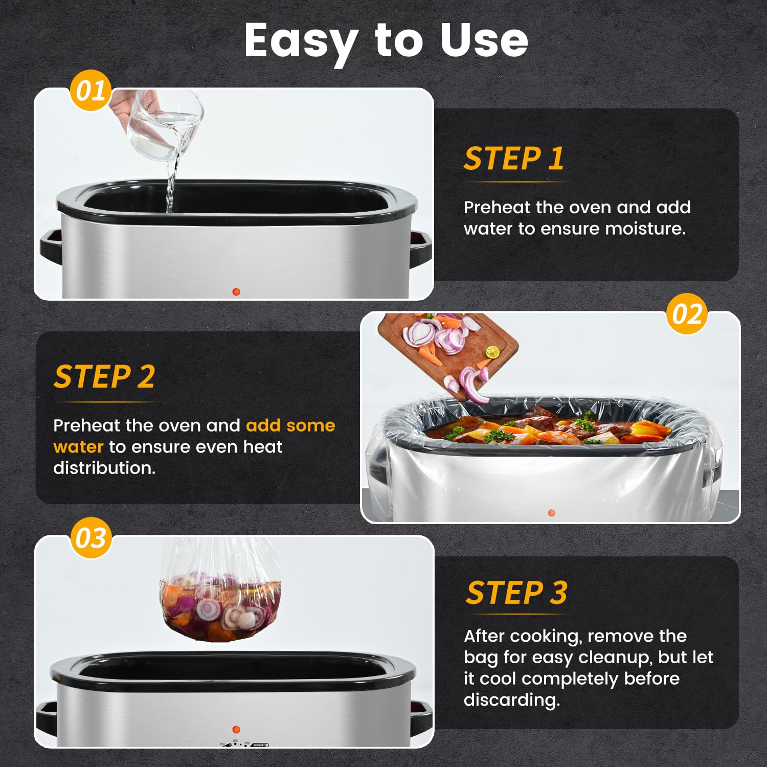Hotensil Electric Roaster Liners & Slow Cooker Liners, 10 Count 34 x 18 Inch Universal Fit for 16-22 Quart Roasters, Mess-Free Cooking, Disposable Oven Liners for Easy Cleanup, Cooking Bag