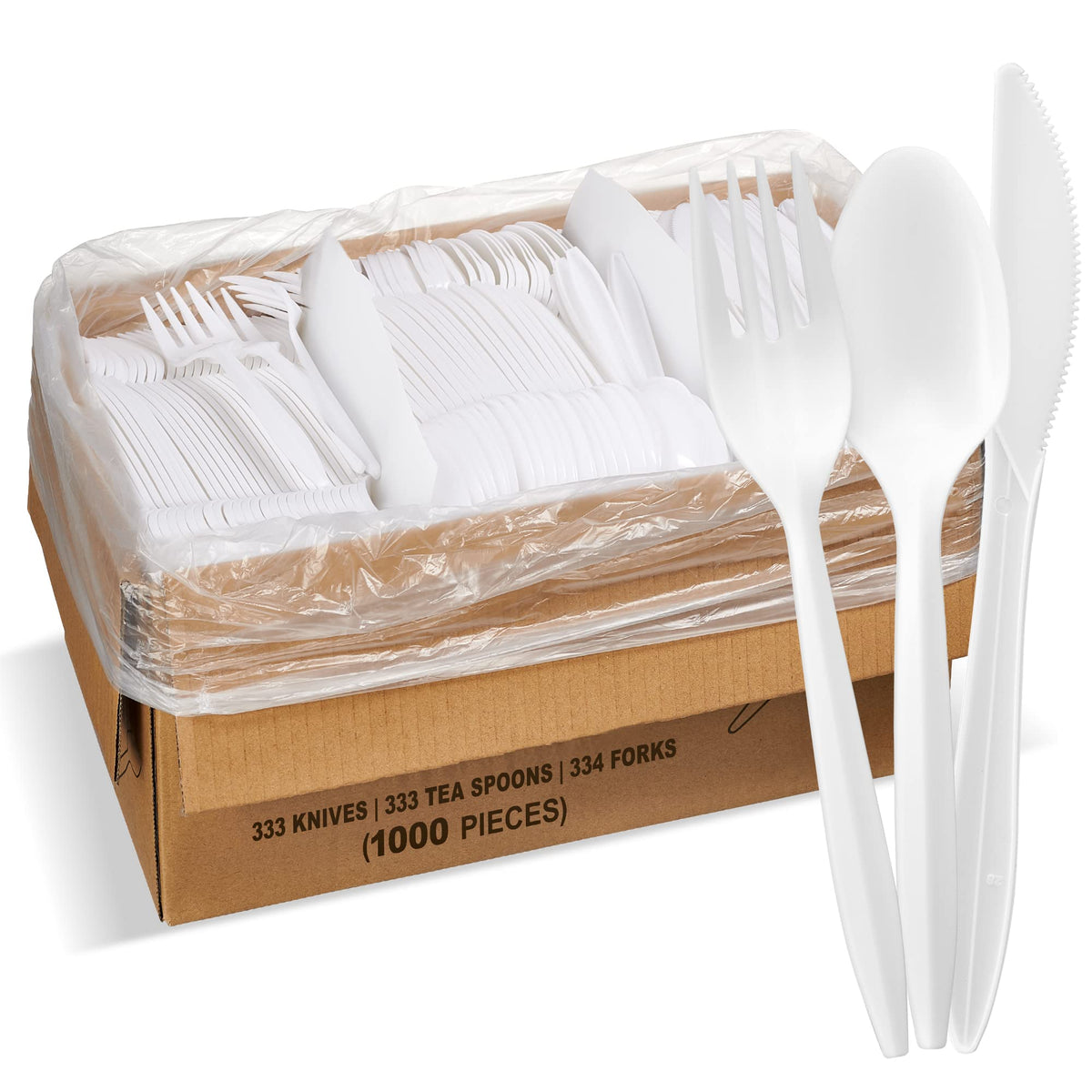 1,000 Plastic Disposable Cutlery Bulk Variety Pack Black Medium Weight