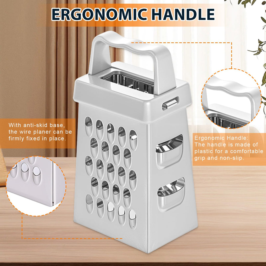 ElevateTech Mini Cheese Grater, 3 Pcs Stainless Steel Box Grater with Handle Professional Cheese Slicer Graters for Kitchen Slicer Cheeses Gingers Vegetable Dishwasher Safe (White, Grey, Black)