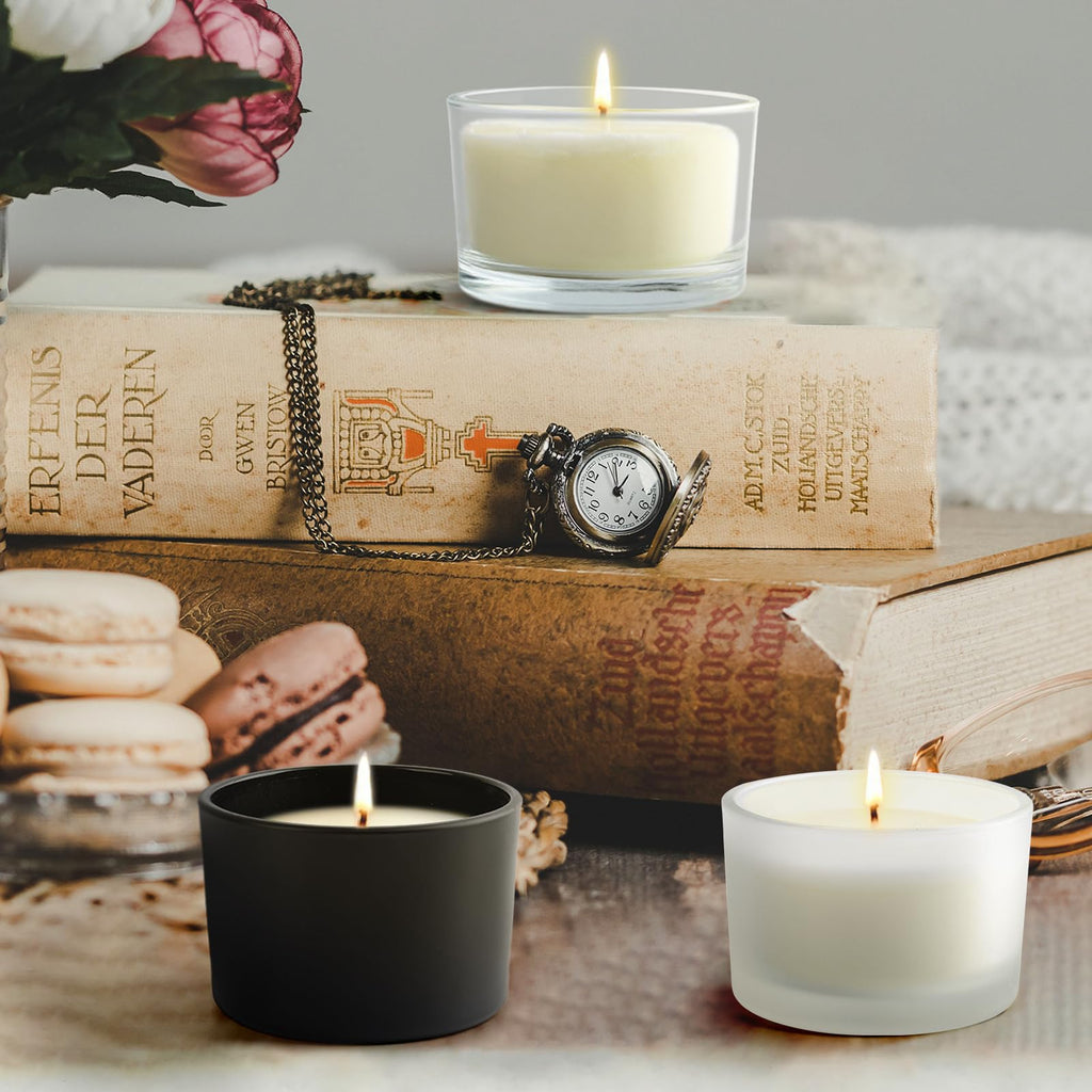 SHOWIN Thick Candle Jars for Making Candles 16 Pcs, 4 OZ Empty Jars with Wood Lids for Candle Making, Sample Container - Dishwasher Safe,Frosted White