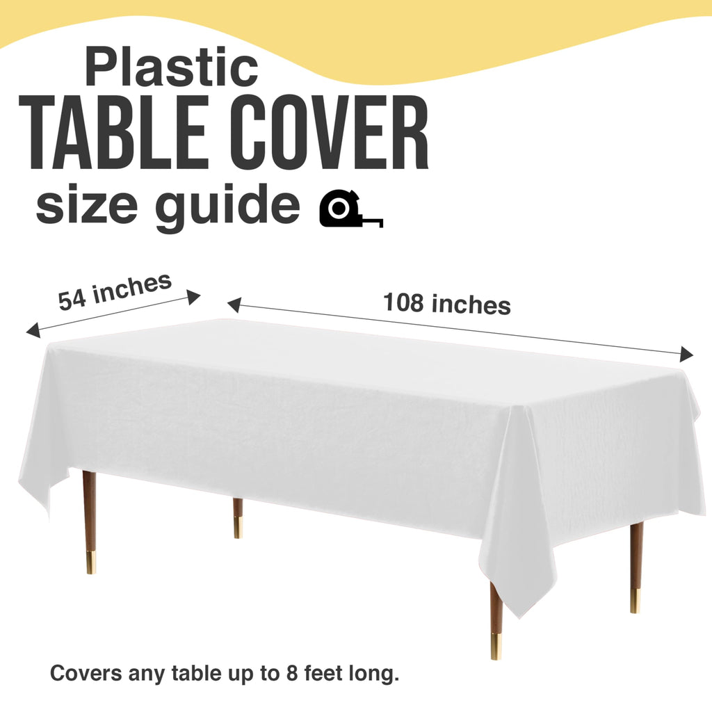 Exquisite 66% Thicker Premium Plastic Table Cloth Rectangle Table Cover 0.5 Mil 12 Pack White Table Cloth 54 Inch x 108 Inch Disposable Tablecloth Won't Tear Easily Like Cheap Thin Brands