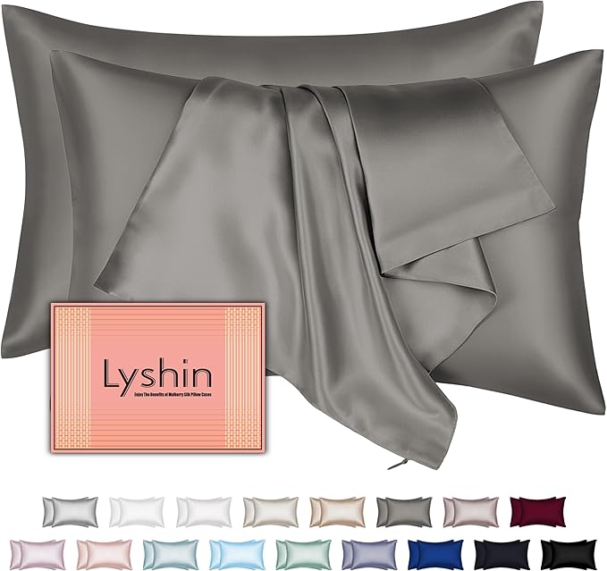 Mulberry Silk Pillow Cases 2 Pack Standard Size 20x26 Inches with Hidden Zipper, Ultra Smooth and Soft Breathable Cooling Silk Satin Pillowcase Set of 2, Better for Hair and Skin, Gifts for Women Men