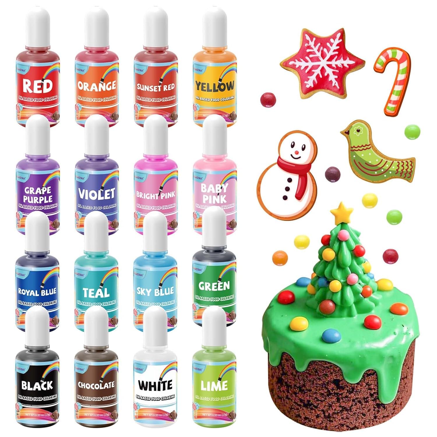 16 Colors Oil Based Food Coloring, 15ml Vibrant Colors for Baking