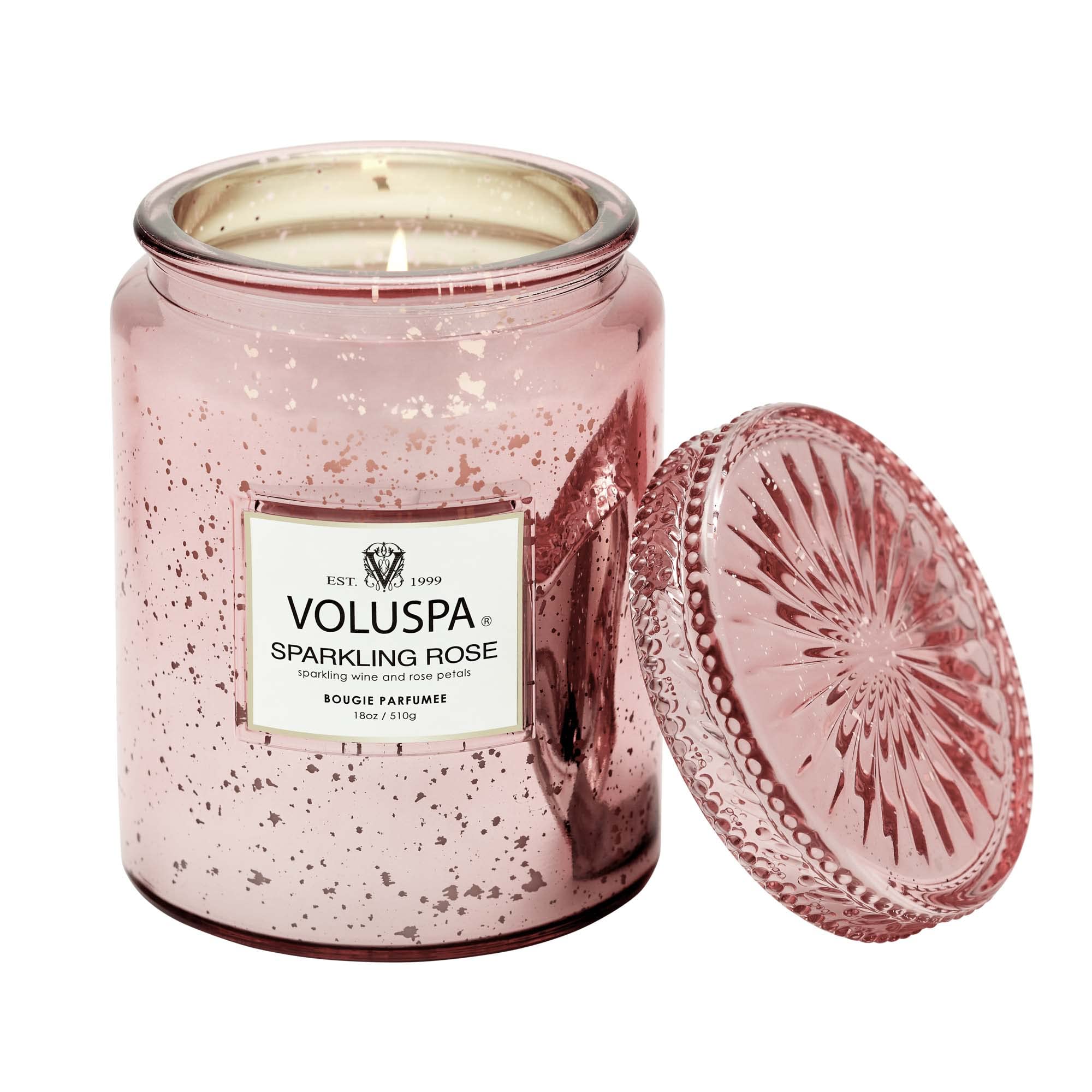 Voluspa Sparkling Rose, Large Candle Jar, 18 Ounce, 100 Hour Burn Time, Coconut Wax for Clean Burning, Handcrafted in the USA