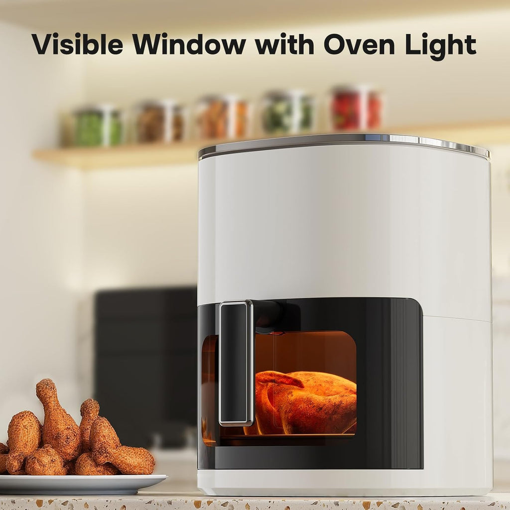 Simple Deluxe 12-in-1 Air Fryer 6.34 Qt, Digital Preset Airfryer with Visible Window, Nonstick and Dishwasher-Safe Basket, Air Fry, Roast, Bake, Dehydrate, Fries, 1700W, Beige
