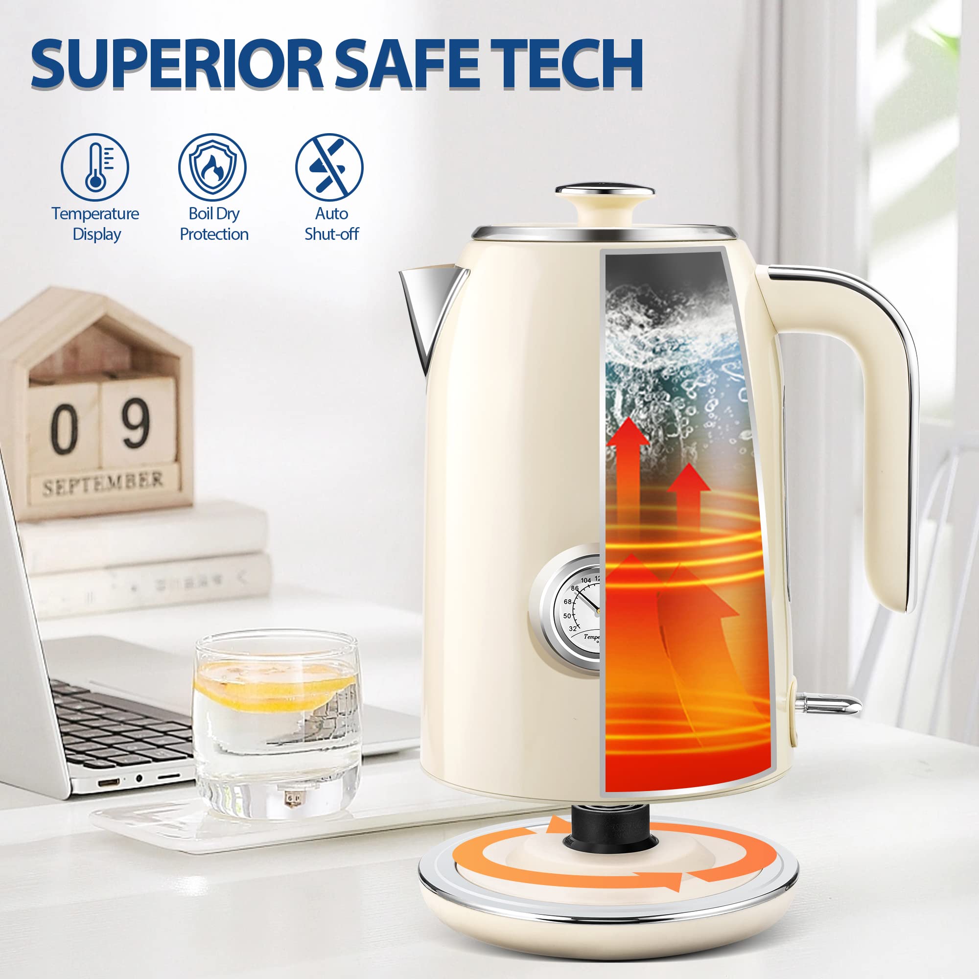 PUKOMC Electric Kettle,1.7L Stainless Steel Electric tea kettle