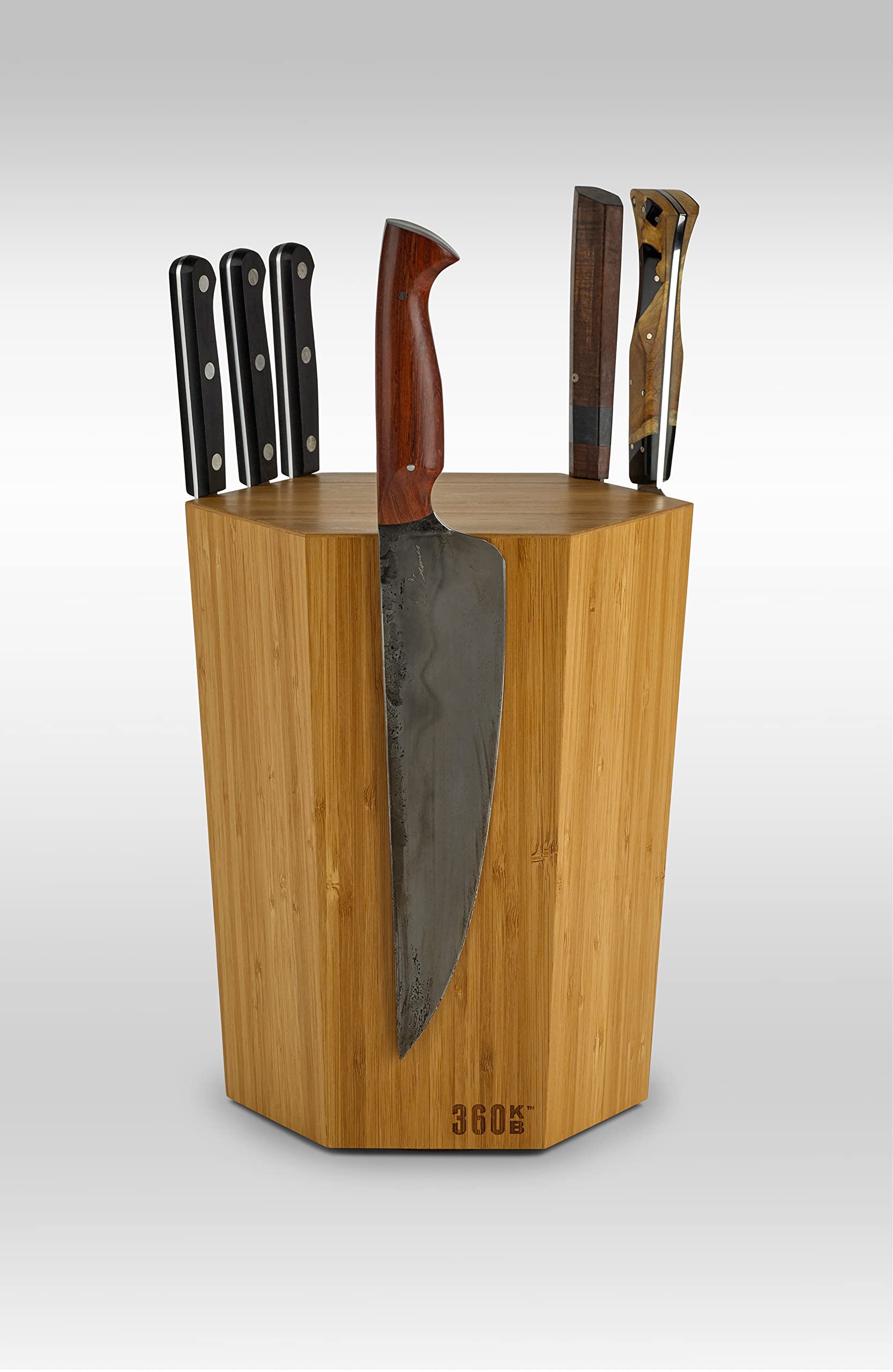 360KnifeBlock® - The 360KB™ (bamboo) ROTATING Magnetic Knife Block