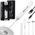 Zulay Froth N Go Milk Frother – Rechargeable 3-in-1 Handheld Frother Wand with Travel Case & USB-C Charger – Single, Double & Egg Whisk for Latte, Cappuccino, Matcha, Protein Shakes - Diamond White