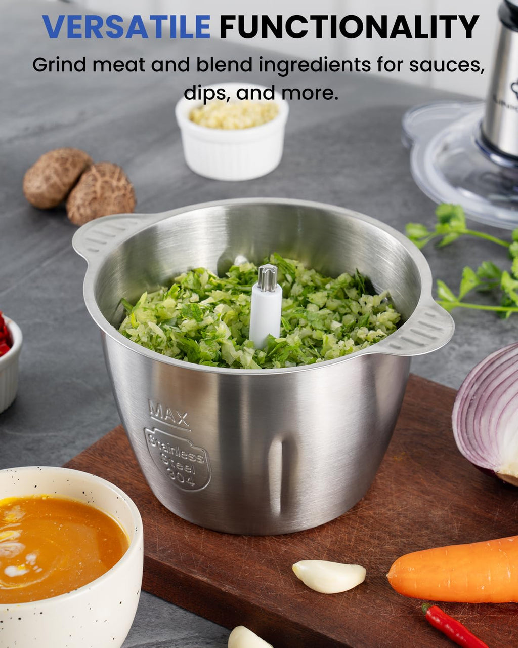 LINKChef Food Processor Small, 10 Cup Food Chopper with Container, 2.3L 600W Electric Meat Grinder for Home Use, Stainless Steel Mini Food Processor for Kitchen, Vegetable, Onion, Garlic, Salad