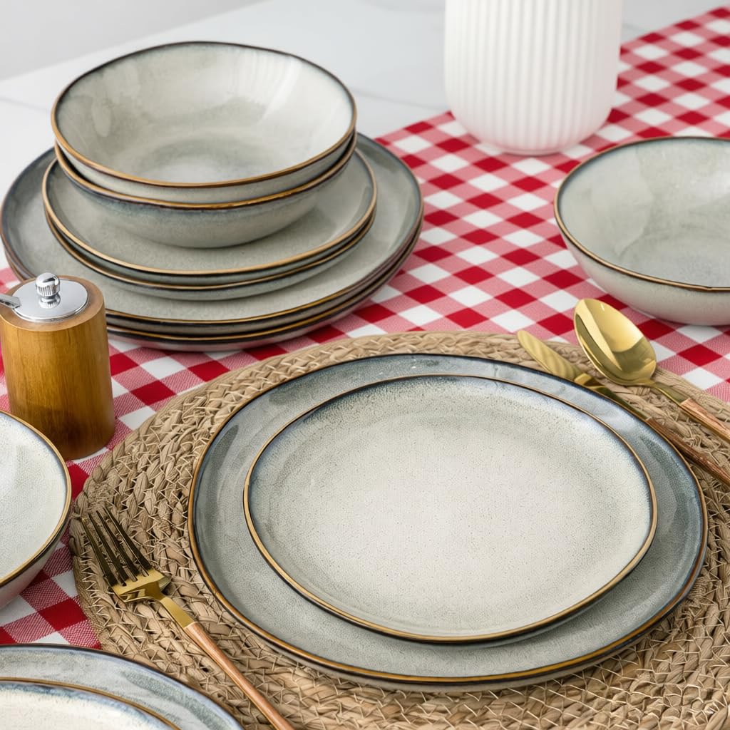 AmorArc Ceramic Dinnerware Sets for 6, 18Pcs Plates and Bowls Sets Dishes
