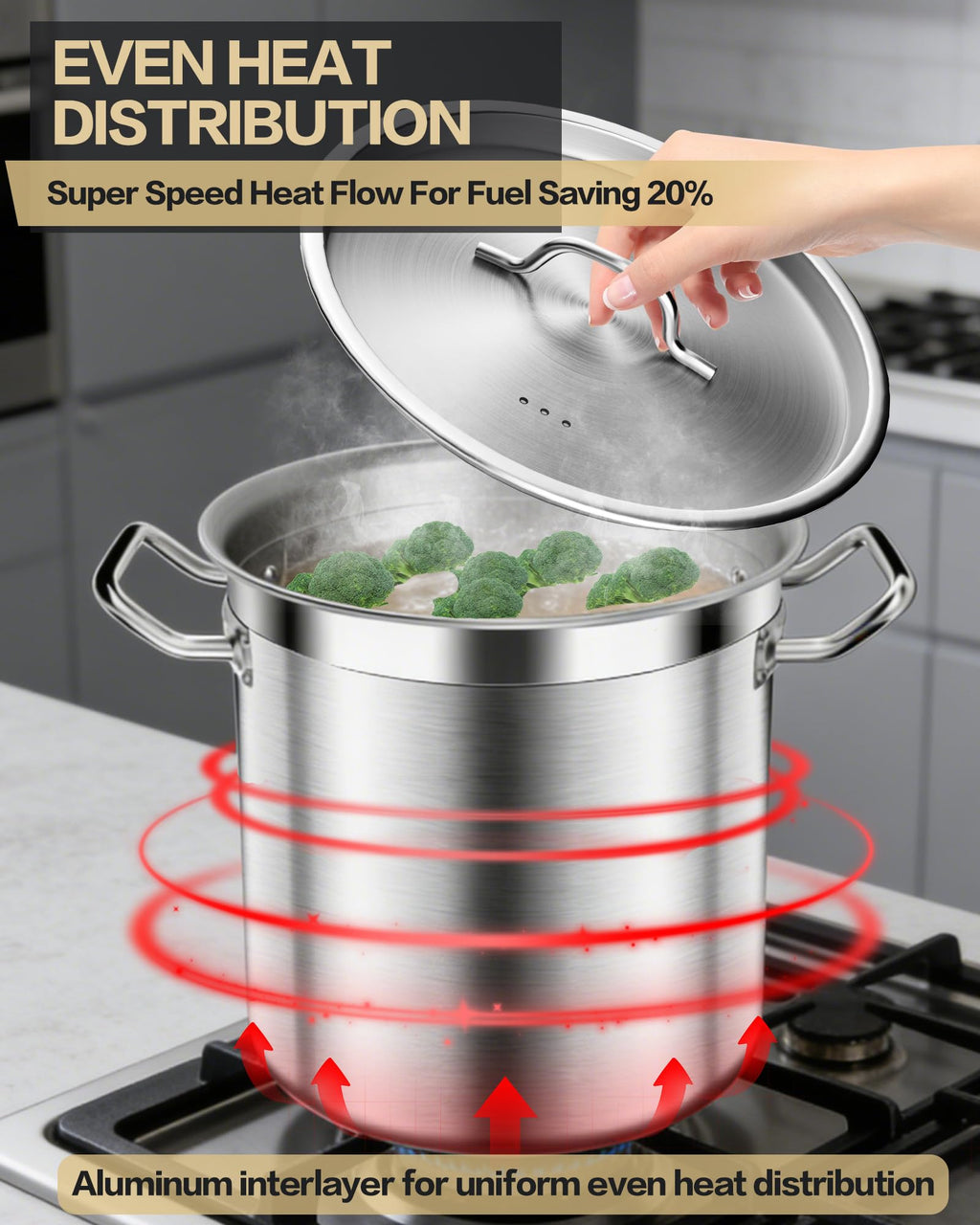 STOCKPOT 75 Quart Commercial Stock Pot with Lid – Restaurant-Grade Stainless Steel Soup Pot, Triple-Layer Even Heat Base, Steam Vent Lid, Induction Ready – Lobster Boils, Catering, Bulk Cooking