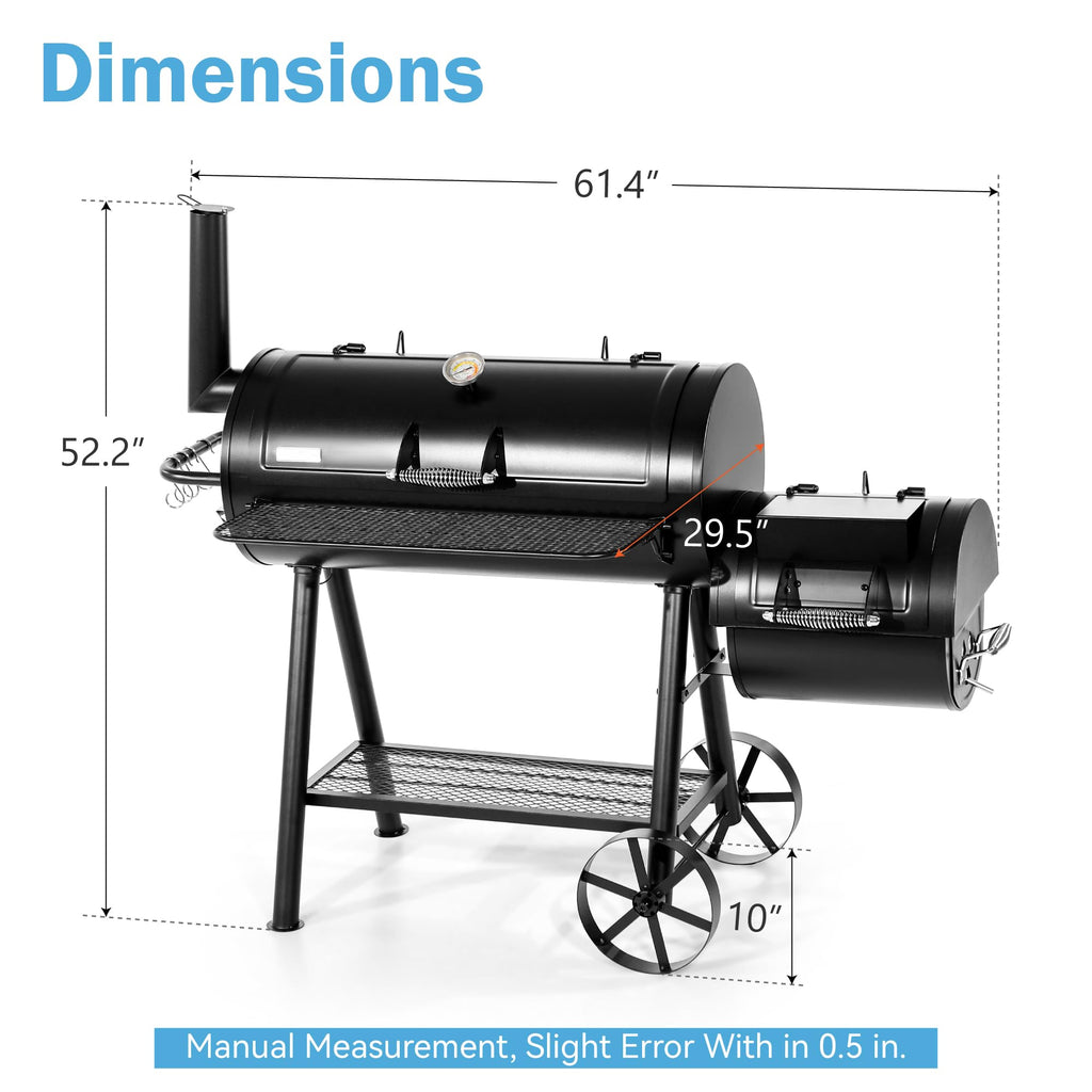 Offset Smoker Charcoal Grills with 37 Inch Cook Chamber for Outdoor Cooking