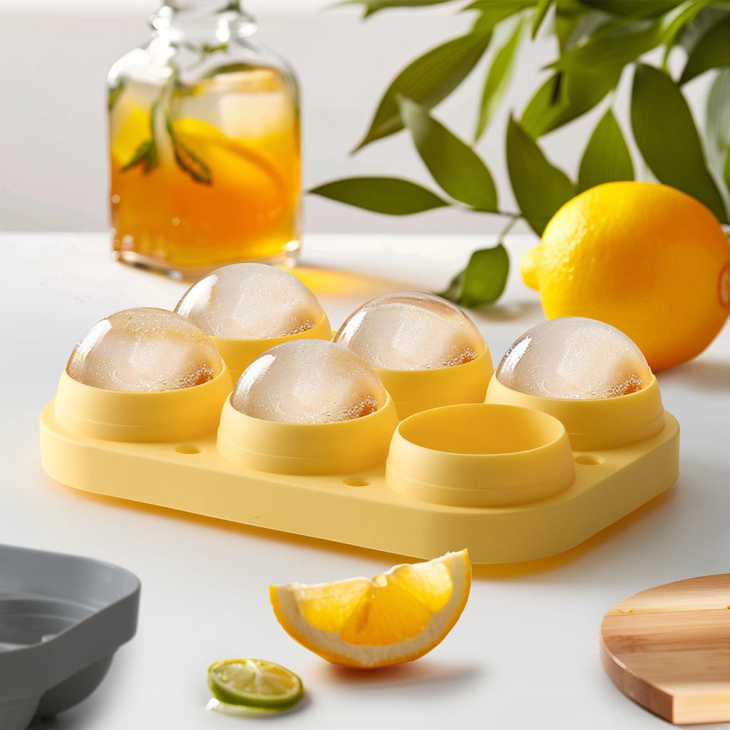 Winrock 2.5inch Spherical Ice Ball Tray For Whiskey, Big Ice Freezer Mold for Cocktails，Easy Fill In & Release Ice Cube Mold, Durable &Reusable Spherical Ice Maker (Sunshine)