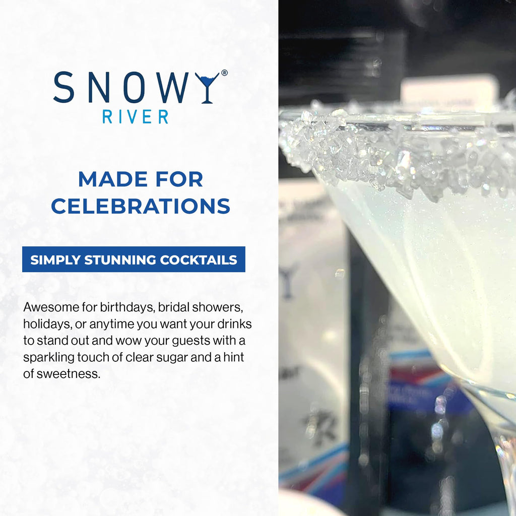 Snowy River Clear Cocktail Sugar - - Vibrant Naturally Colored Sugar for Cocktail Rimming, Baking & Decorating, Medium Crystal (8oz, Medium Crystal)