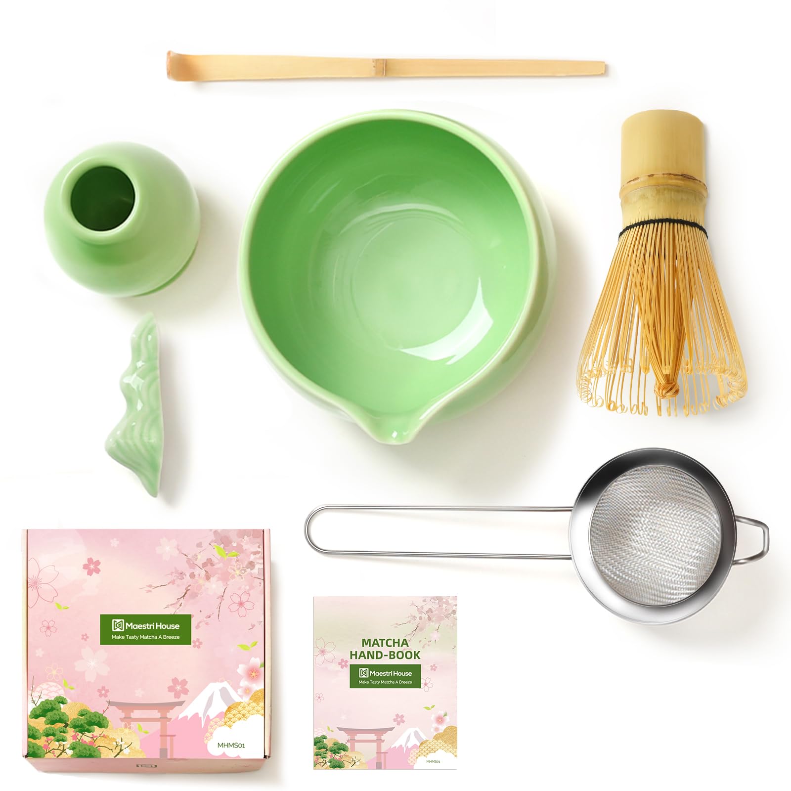 Maestri House Matcha Whisk Set, 7-Piece Kit with Spouted Ceramic Bowl