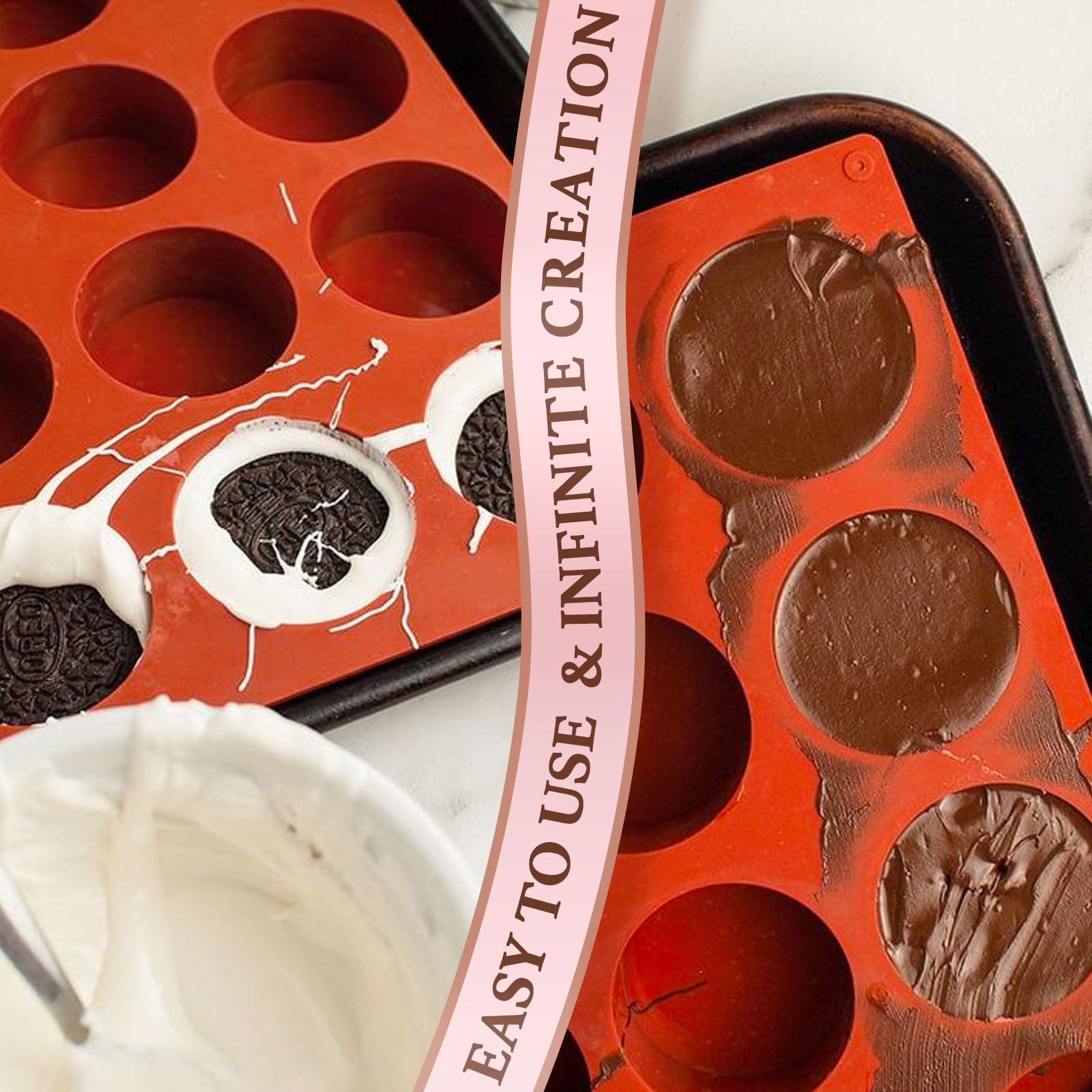 HKNMTT Round Silicone Molds 2 PCS, 12-Cavity 2.1" Cylinder Chocolate Covered Cookie Mold, Food Grade Non-Stick Baking Moulds Compatible Oreos Candy Handmade Soap Pudding Jello Mini Cake Jelly Brownie