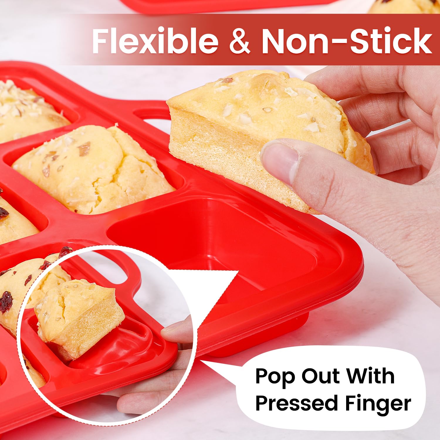 Silicone Mini Loaf Pan, 12 Cavities Metal Reinforced Frame Nonstick Food Grade for Baking Mini Bread, Brownie, Cornbread, Cheesecake and Chocolate (2 Pack)