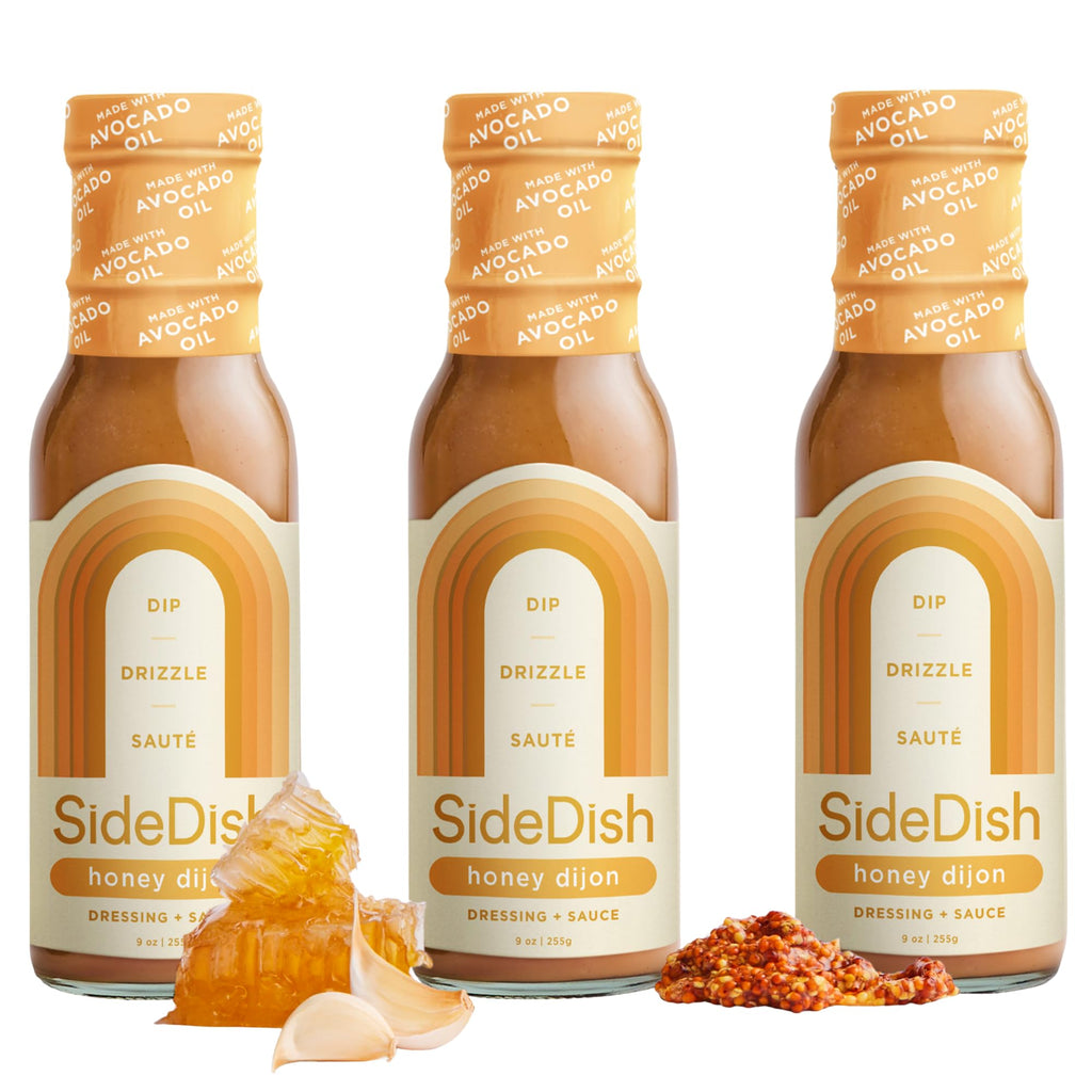 SideDish Honey Dijon Dressing (Pack of 3) – Seed Oil Free Made w/Avocado Oil – Refined Sugar Free, Dairy & Gluten Free Dip & Marinade – Paleo Honey Mustard Dressing for Dips, Sauces