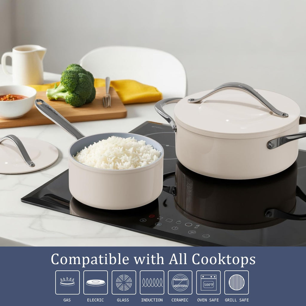 CookinCraze Premium Ceramic Sauté Pan with Lid, 4.5 QT Nonstick Deep Pan