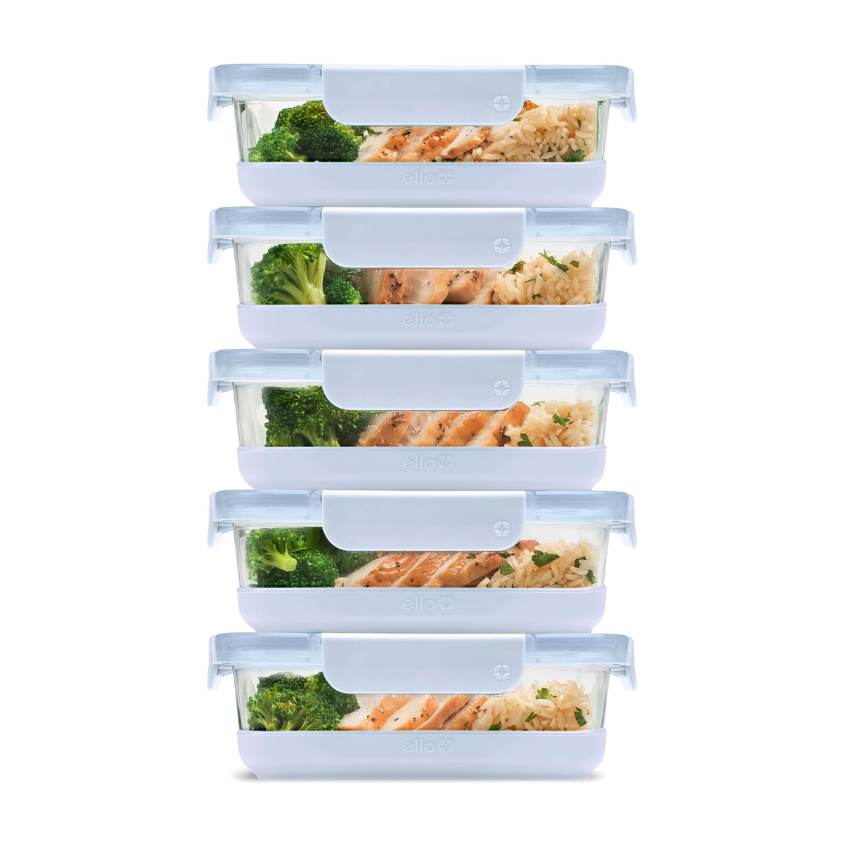 Ello Duraglass 3.4 Cup Glass Meal Prep Containers, 10 Pc, 5 Pack, Blue