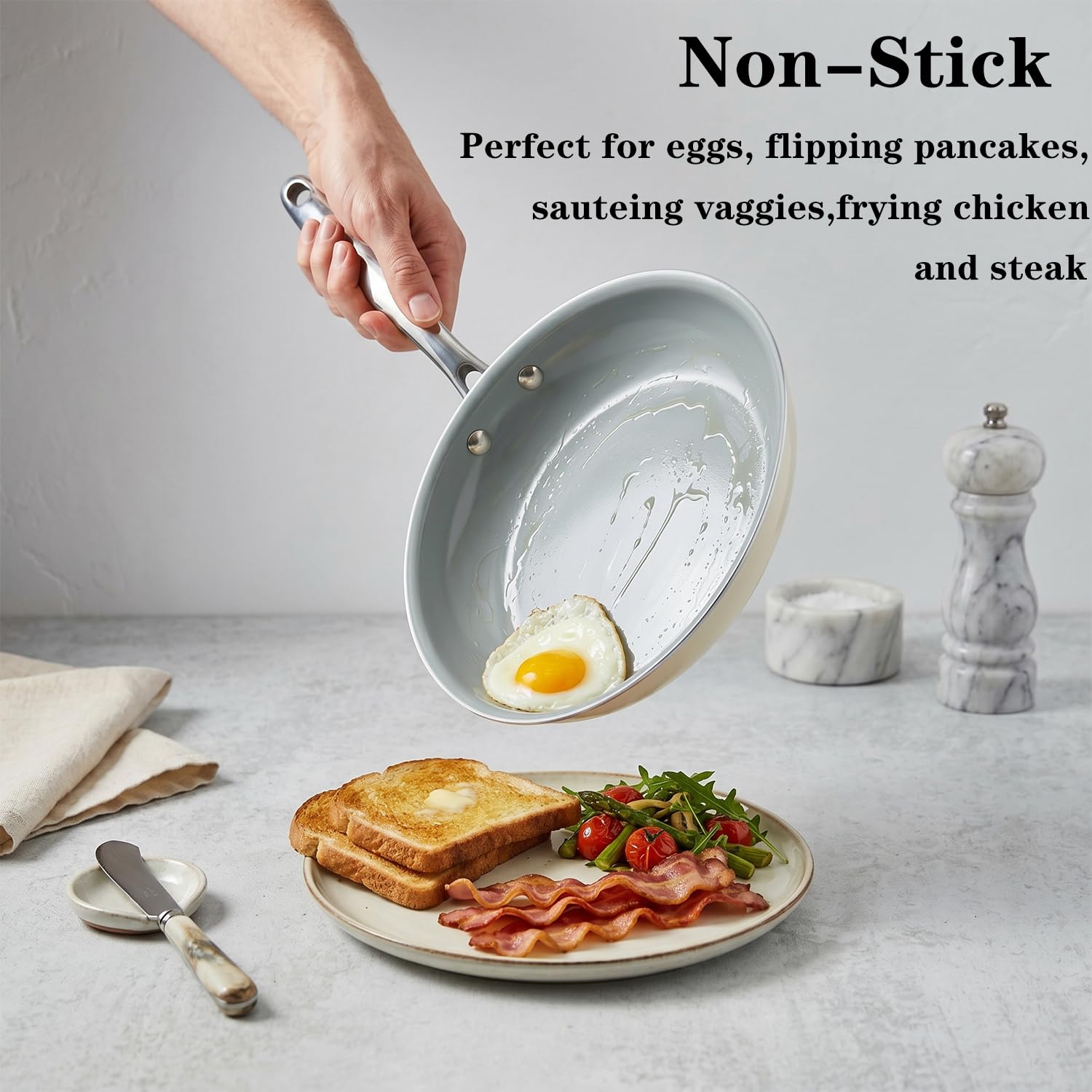 Cookersway Cookware Ceramic Nonstick Frying Pans: 3Pieces Non Stick Skillet 8 9.5 11 Inches - Healthy Egg Fry Pans - Free of PTFE,PFOA,PFAS