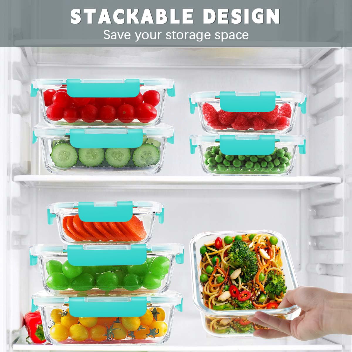 KAMOTA 10 Pack Airtight Glass Meal Prep Containers with Snap-Lock Lids